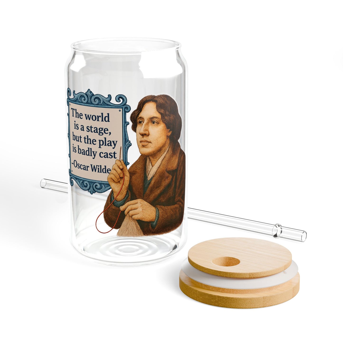 Oscar Wilde Vintage Sipper Glass, 16oz Mason Jar, Retro Drinkware, Happy Hour Gift, Eco-friendly Beverage Container, Party Favor