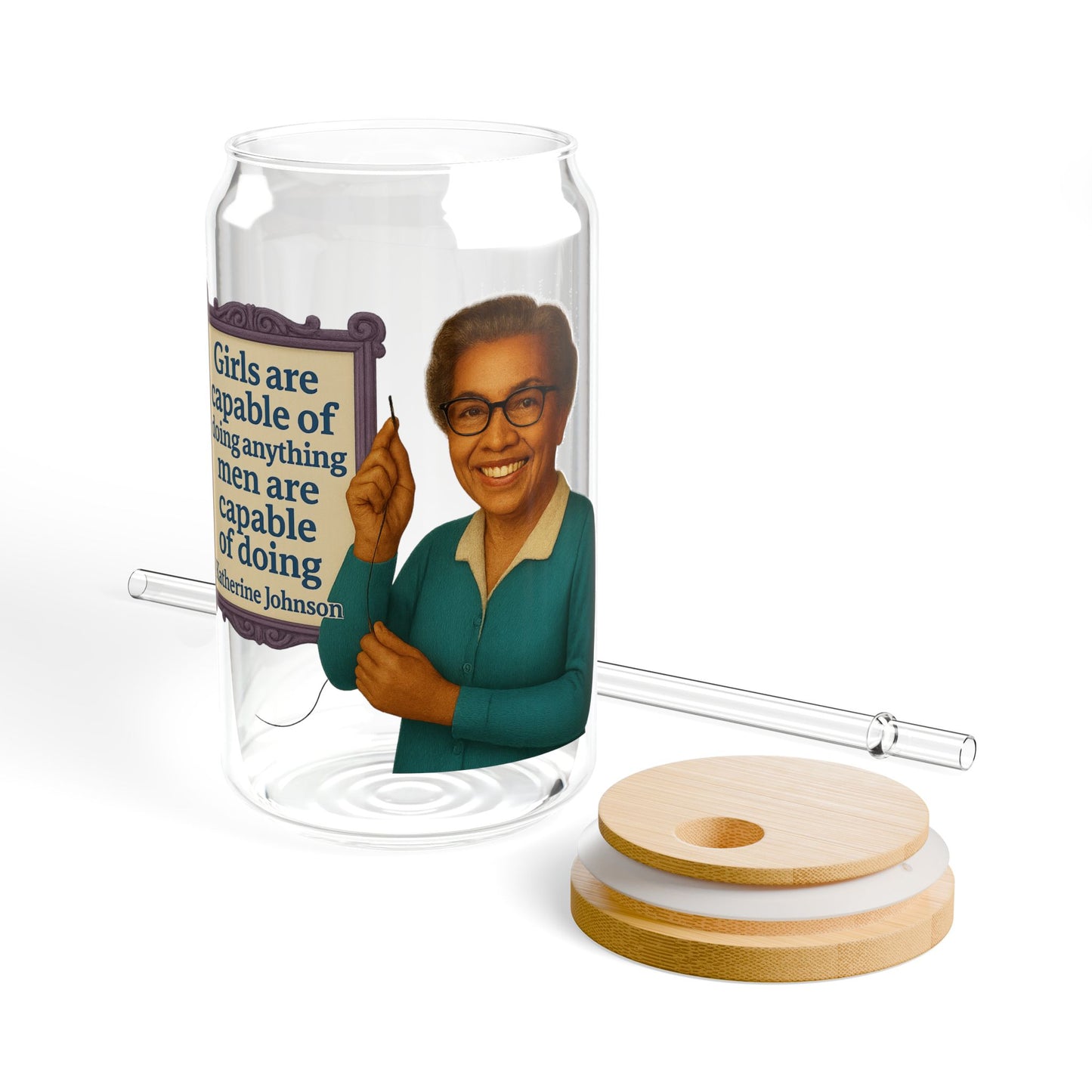 Katherine Johnson Vintage Sipper Glass, 16oz Mason Jar, Retro Drinkware, Happy Hour Gift, Eco-friendly Beverage Container, Party Favor