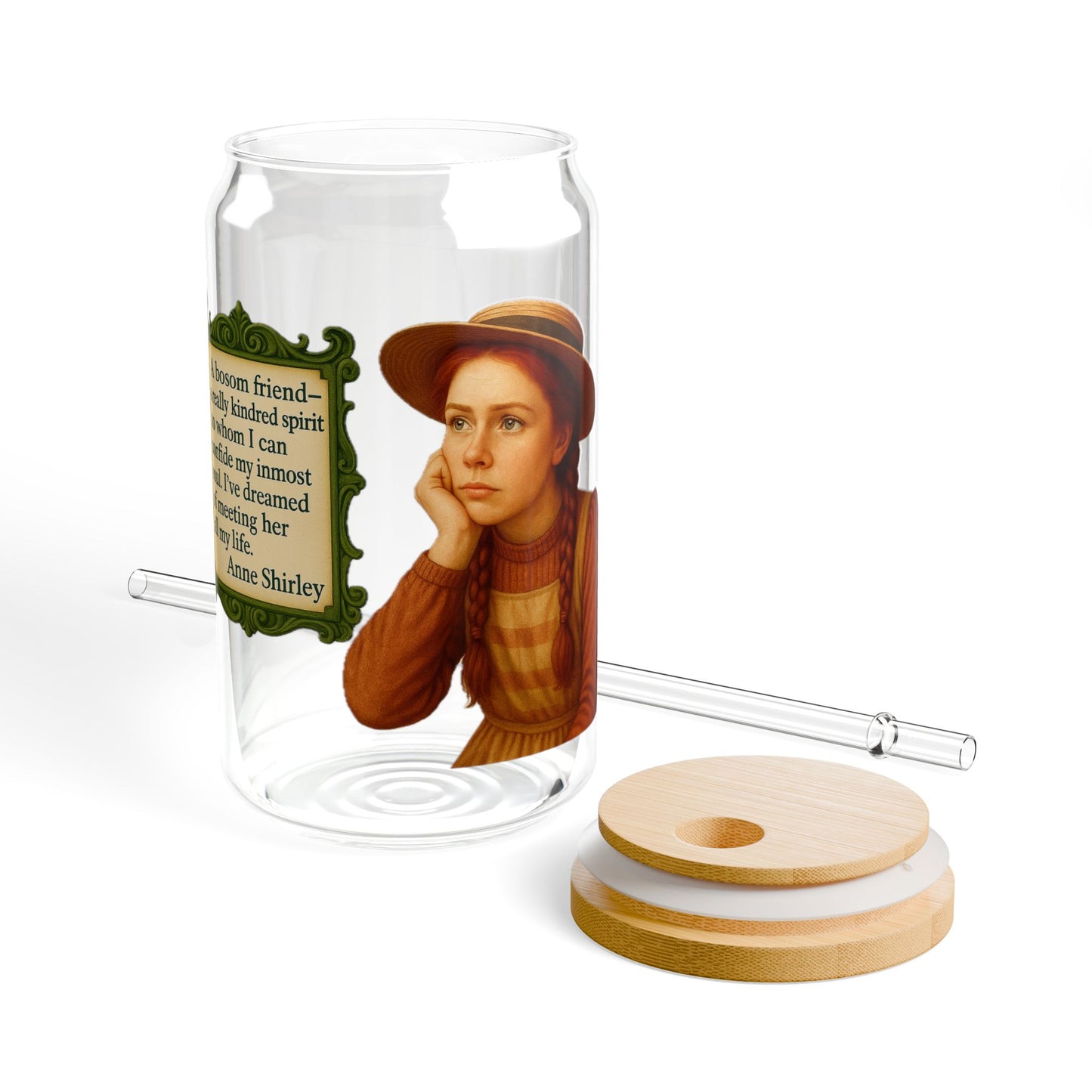 Anne Shirley Vintage Sipper Glass, 16oz Mason Jar, Retro Drinkware, Happy Hour Gift, Eco-friendly Beverage Container, Party Favor