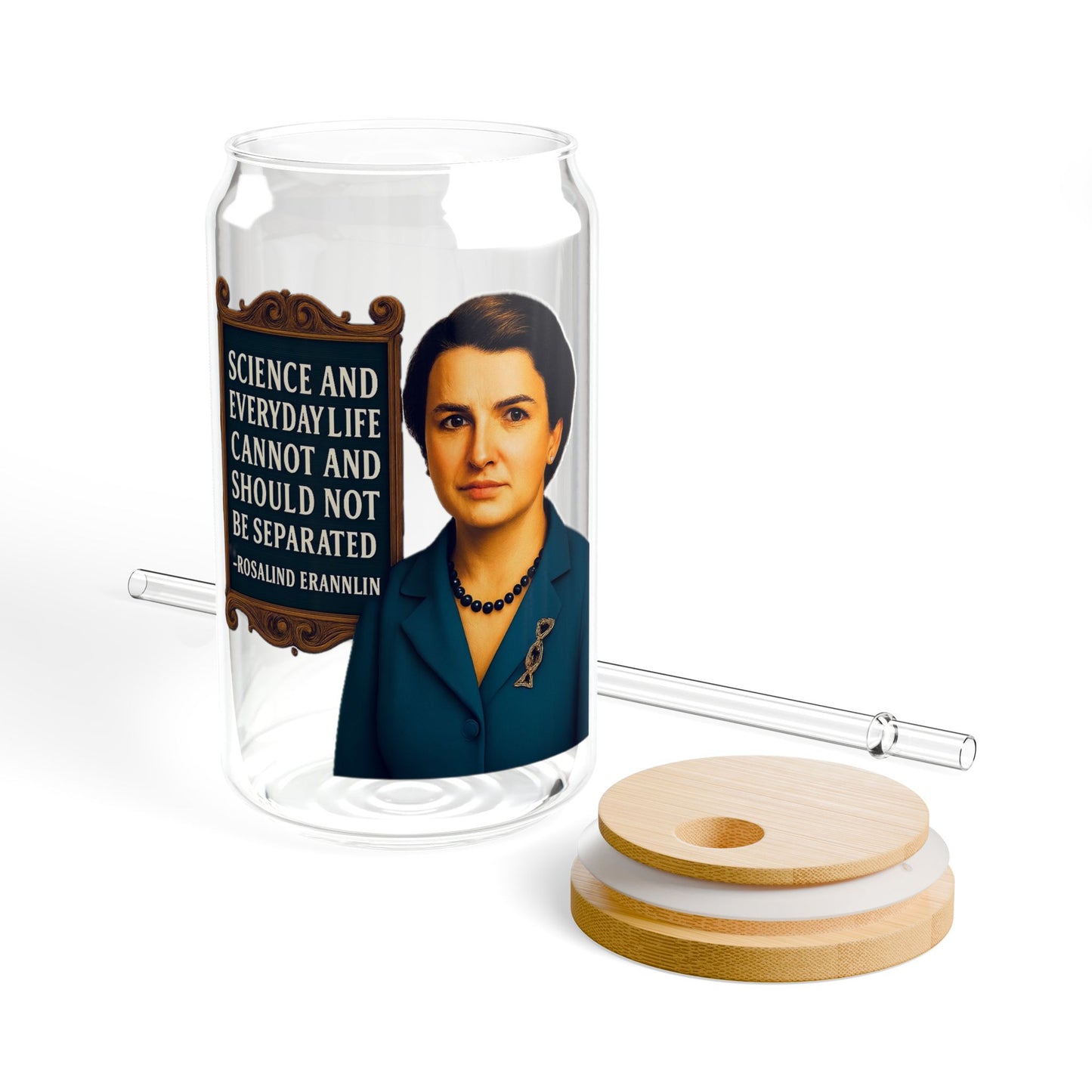 Rosalind Franklin Vintage Sipper Glass, 16oz Mason Jar, Retro Drinkware, Happy Hour Gift, Eco-friendly Beverage Container, Party Favor