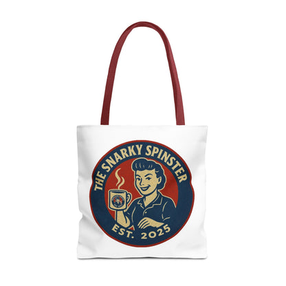 Coffee Crazed Snarky Spinster Tote Bag - Fun Grocery Bag, Gift for Feminists, Retro Style, Sustainability, Everyday Use