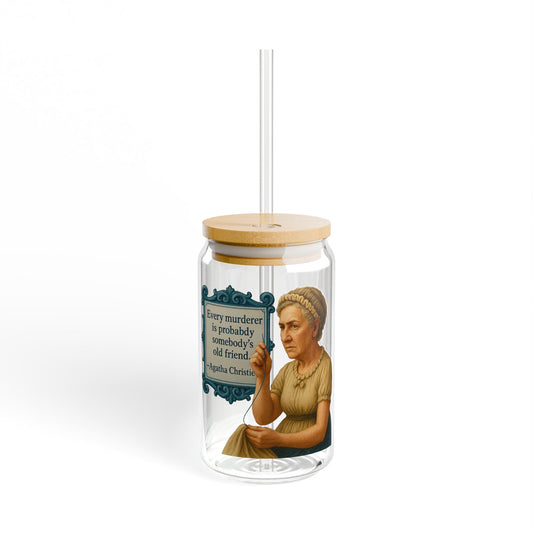 Agatha Christie Vintage Sipper Glass, 16oz Mason Jar, Retro Drinkware, Happy Hour Gift, Eco-friendly Beverage Container, Party Favor