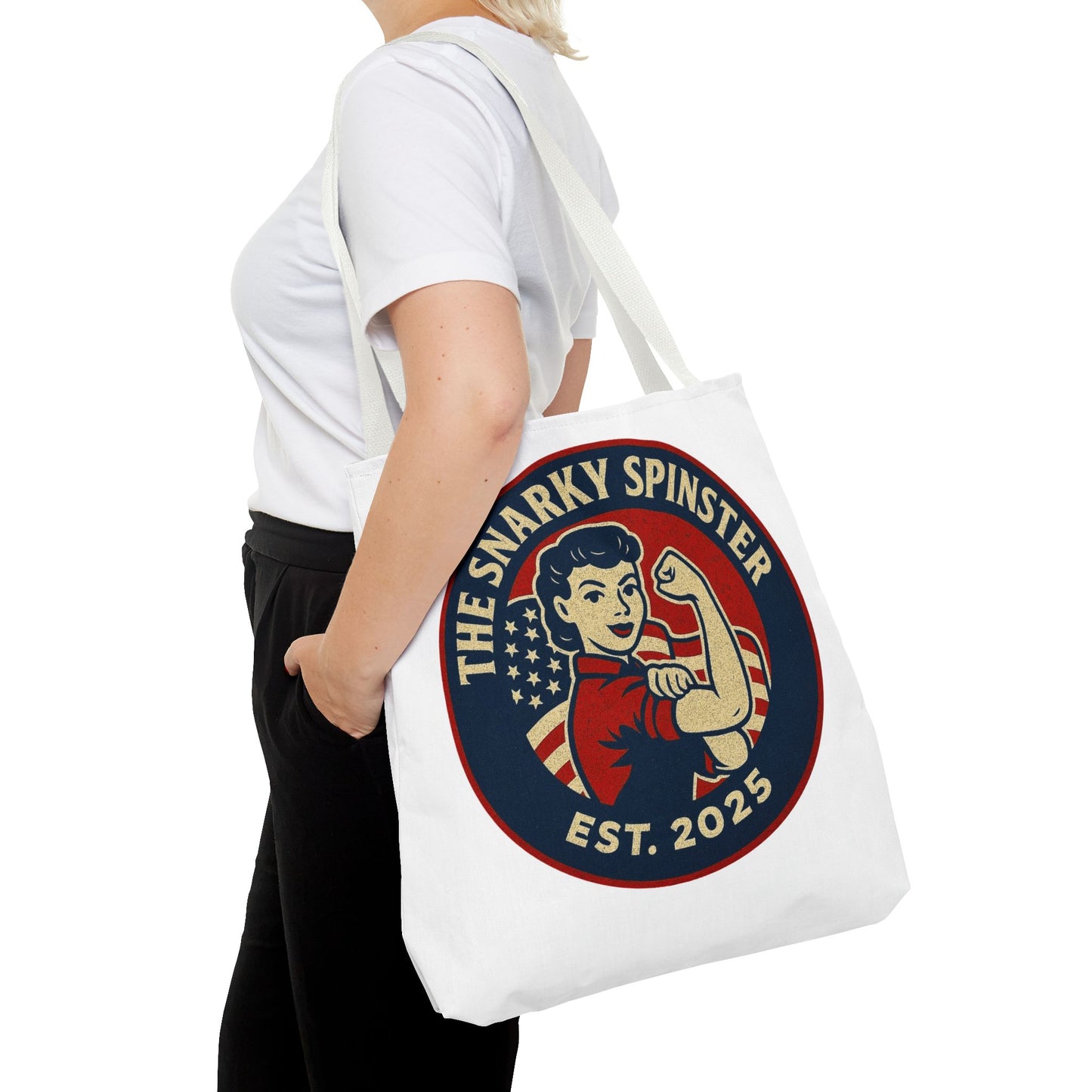 Patriotic Snarky Spinster Tote Bag - Fun Grocery Bag, Gift for Feminists, Retro Style, Sustainability, Everyday Use