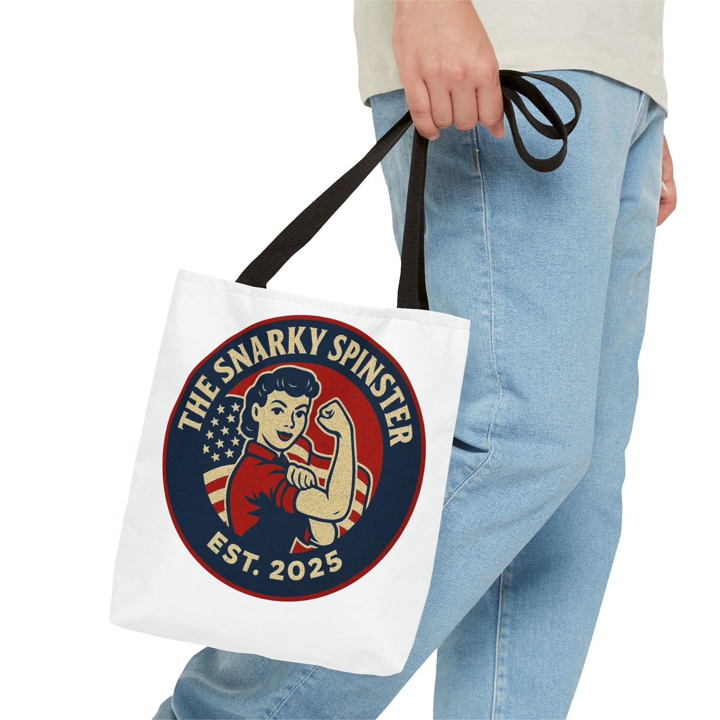 Patriotic Snarky Spinster Tote Bag - Fun Grocery Bag, Gift for Feminists, Retro Style, Sustainability, Everyday Use