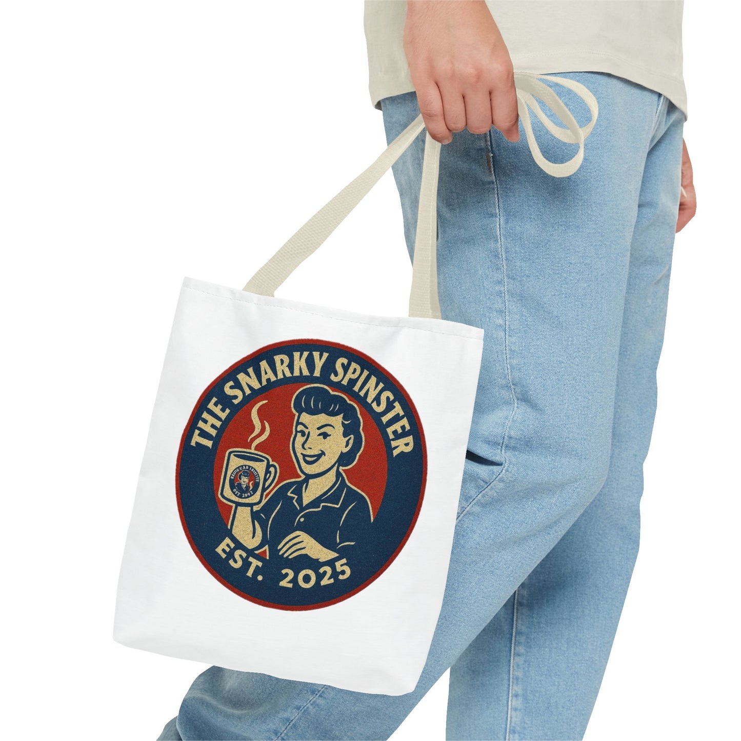 Coffee Crazed Snarky Spinster Tote Bag - Fun Grocery Bag, Gift for Feminists, Retro Style, Sustainability, Everyday Use