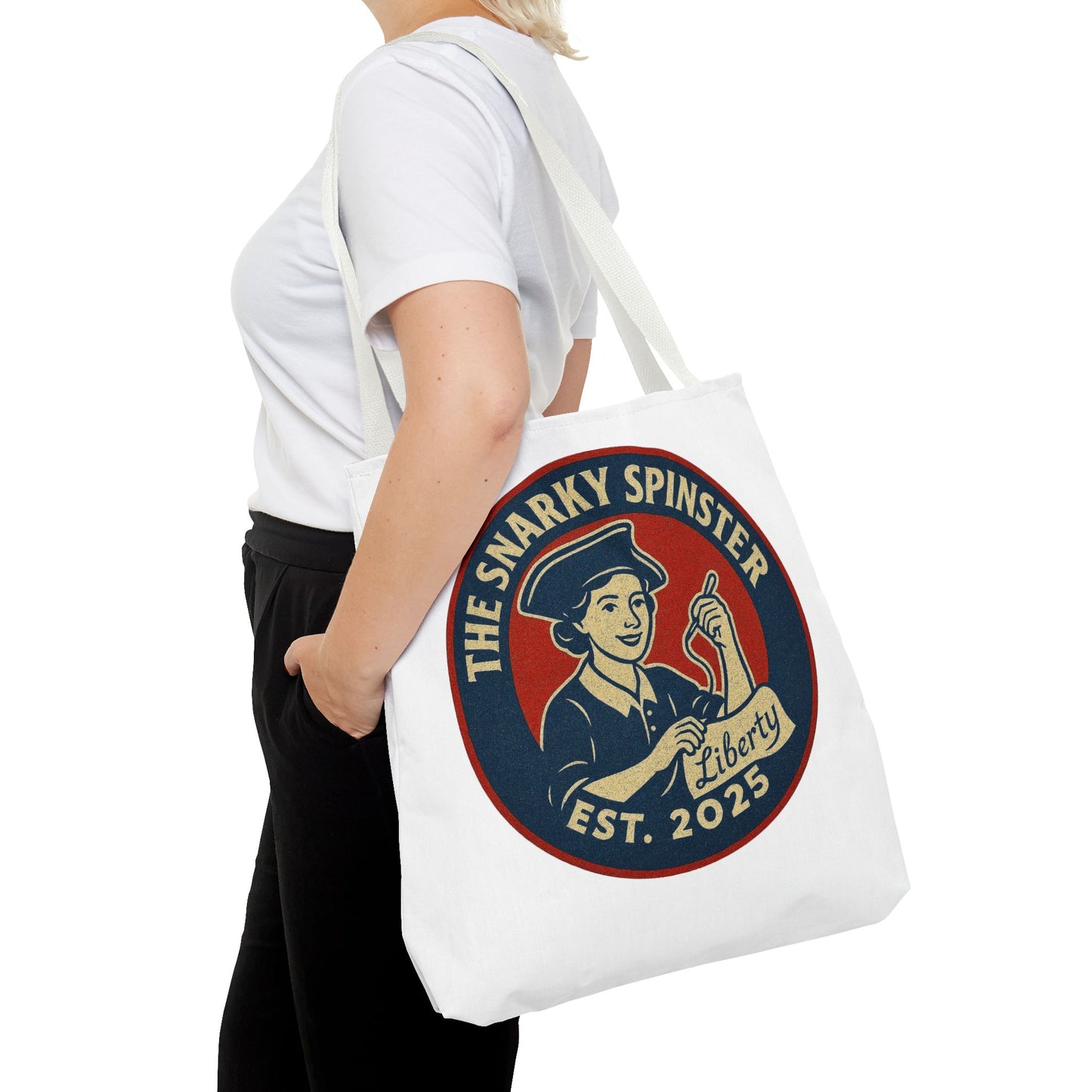 The Liberty Snarky Spinster Tote Bag - Fun Grocery Bag, Gift for Feminists, Retro Style, Sustainability, Everyday Use
