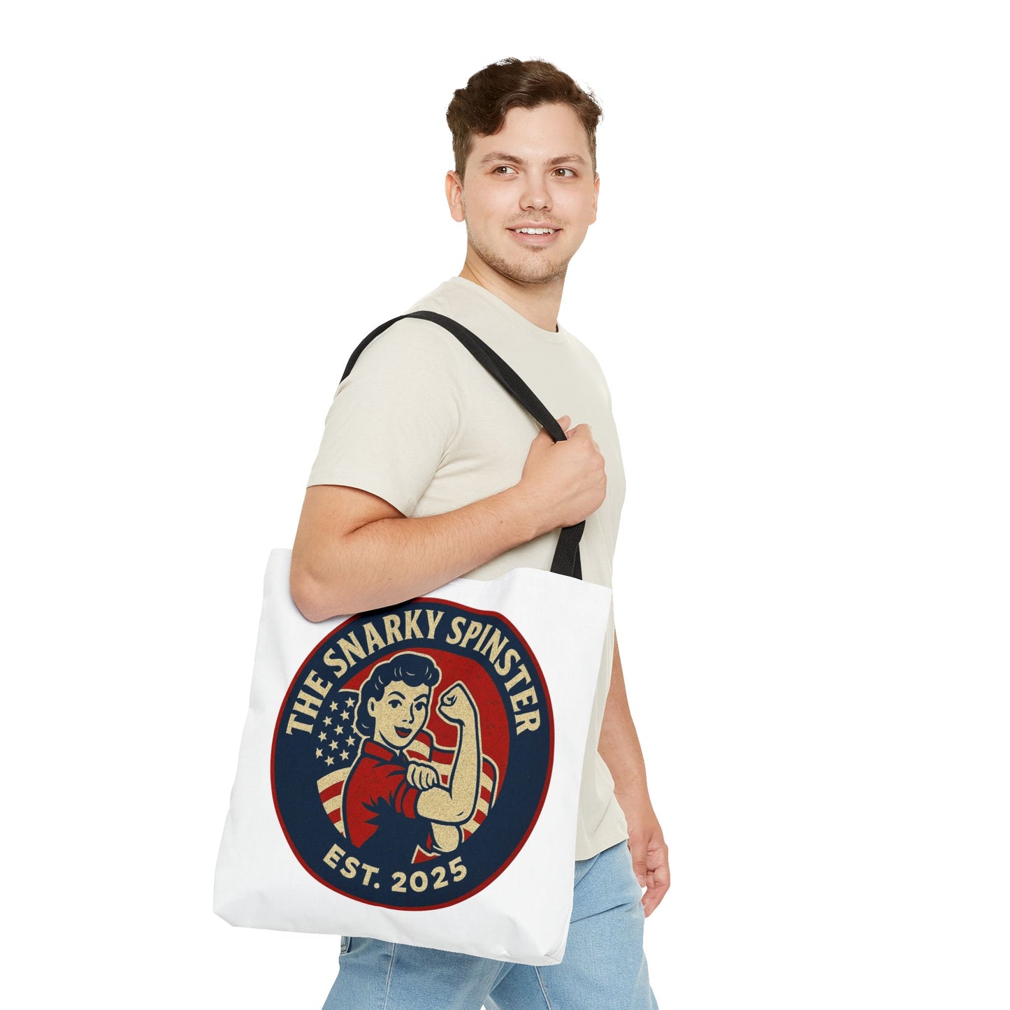 Patriotic Snarky Spinster Tote Bag - Fun Grocery Bag, Gift for Feminists, Retro Style, Sustainability, Everyday Use