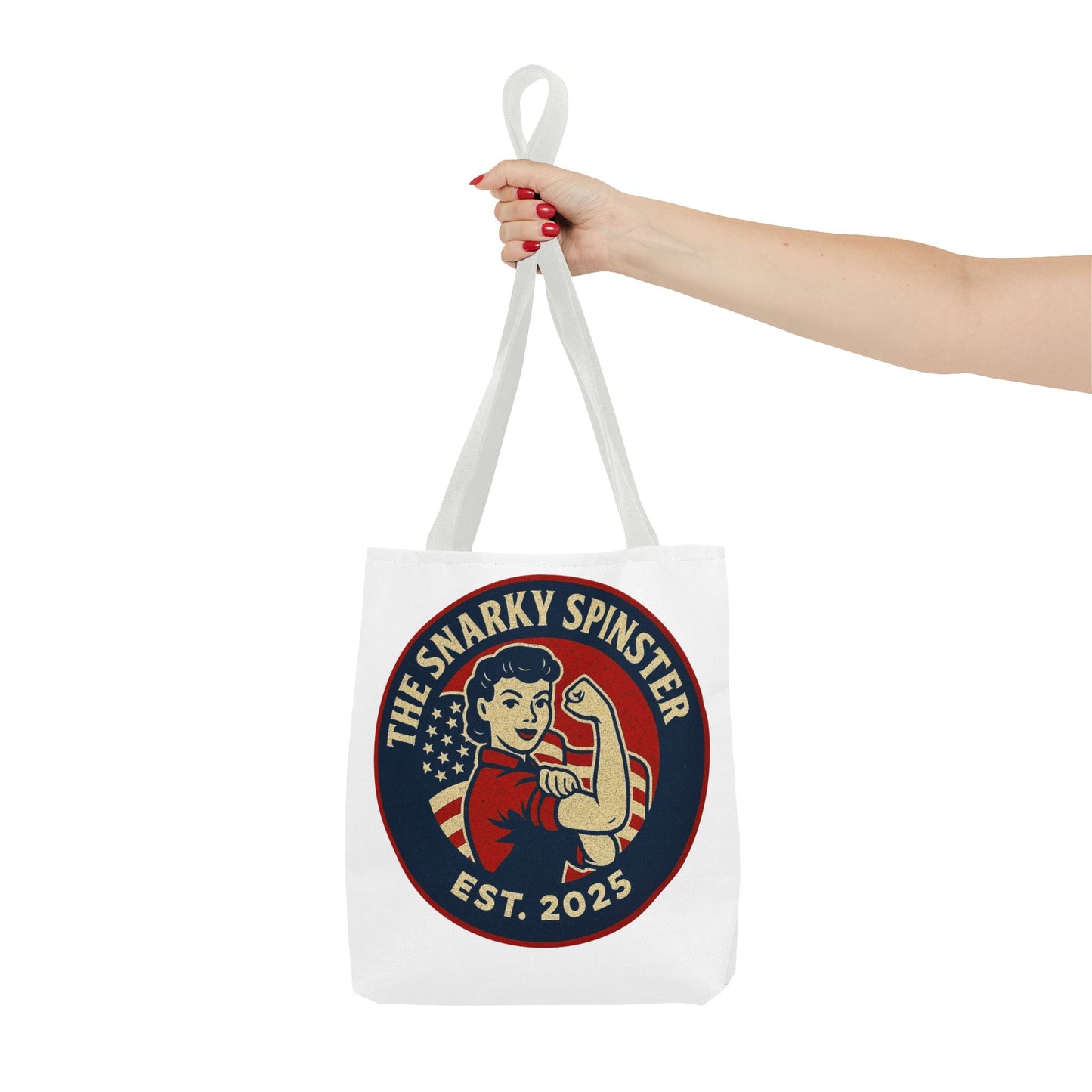 Patriotic Snarky Spinster Tote Bag - Fun Grocery Bag, Gift for Feminists, Retro Style, Sustainability, Everyday Use