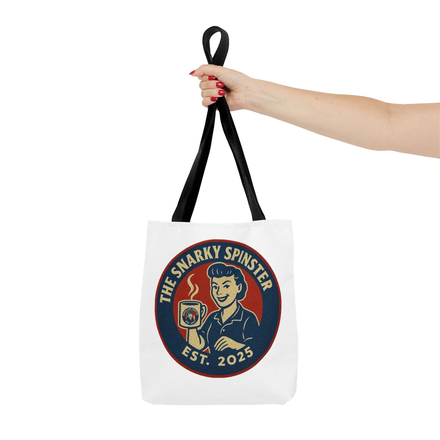 Coffee Crazed Snarky Spinster Tote Bag - Fun Grocery Bag, Gift for Feminists, Retro Style, Sustainability, Everyday Use