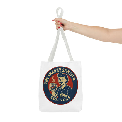 Coffee Crazed Snarky Spinster Tote Bag - Fun Grocery Bag, Gift for Feminists, Retro Style, Sustainability, Everyday Use