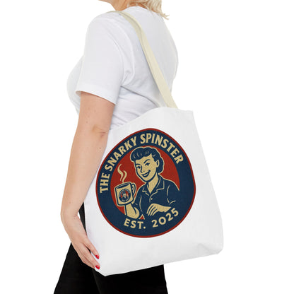 Coffee Crazed Snarky Spinster Tote Bag - Fun Grocery Bag, Gift for Feminists, Retro Style, Sustainability, Everyday Use