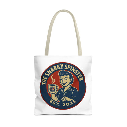 Coffee Crazed Snarky Spinster Tote Bag - Fun Grocery Bag, Gift for Feminists, Retro Style, Sustainability, Everyday Use