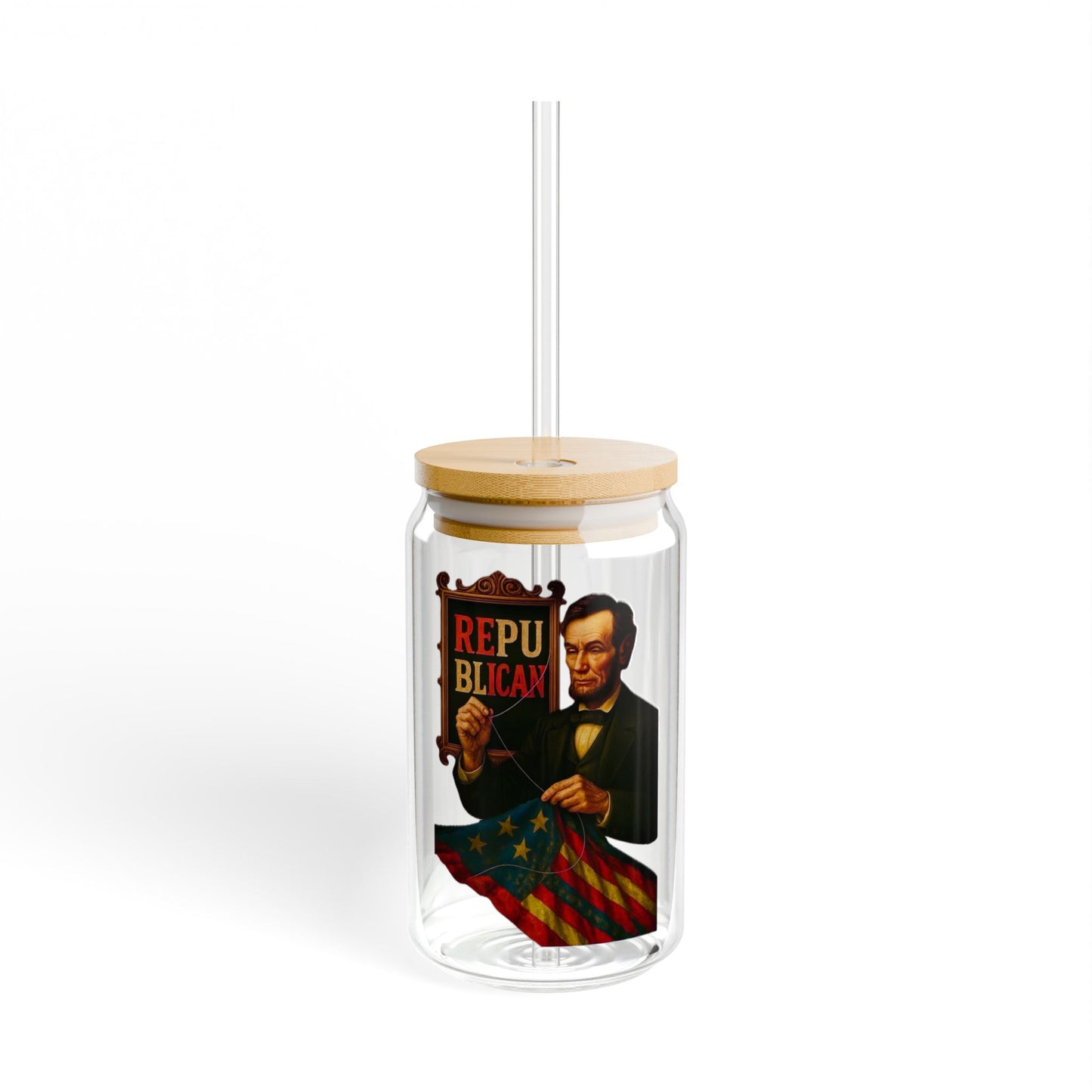 Lincoln Vintage Political Sipper Glass, 16oz Mason Jar, Retro Drinkware, Happy Hour Gift, Eco-friendly Beverage Container, Party Favor