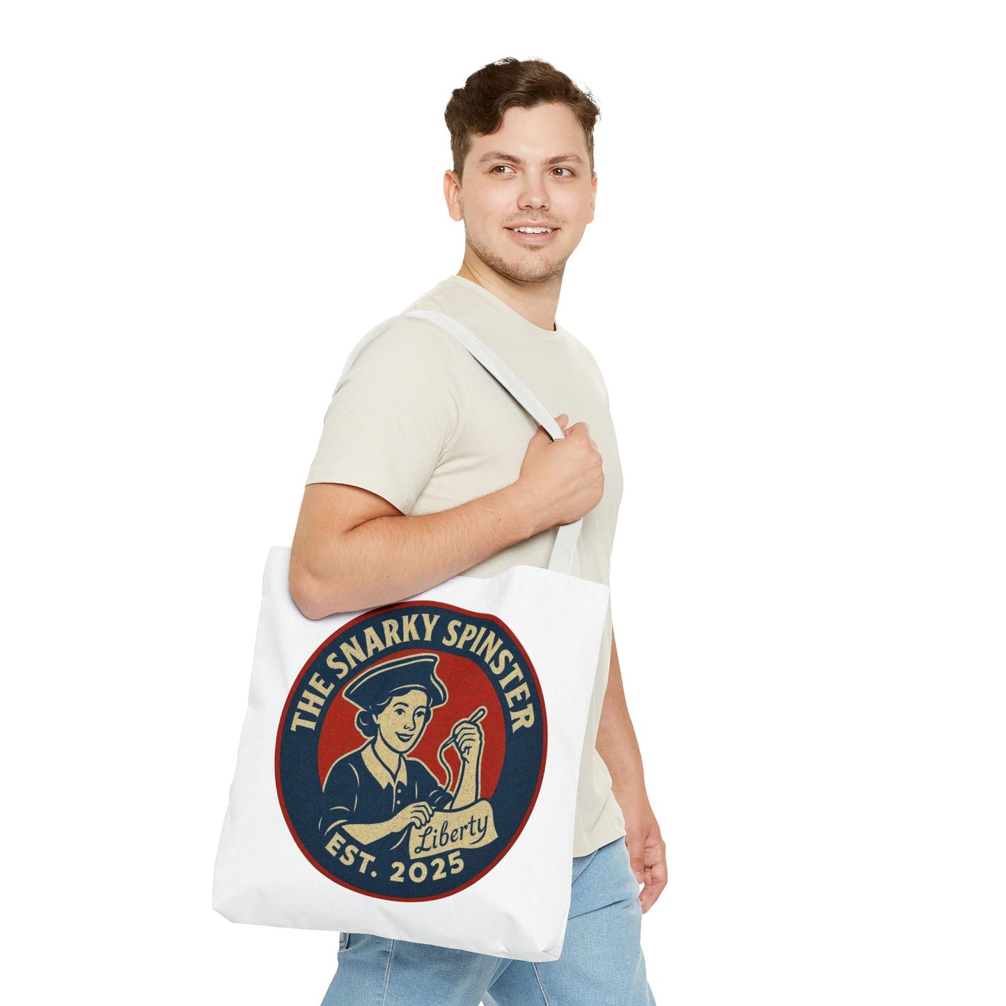 The Liberty Snarky Spinster Tote Bag - Fun Grocery Bag, Gift for Feminists, Retro Style, Sustainability, Everyday Use