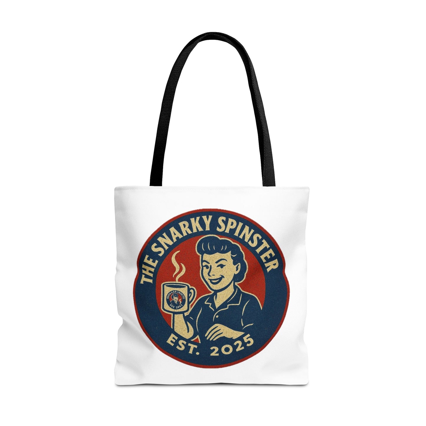 Coffee Crazed Snarky Spinster Tote Bag - Fun Grocery Bag, Gift for Feminists, Retro Style, Sustainability, Everyday Use