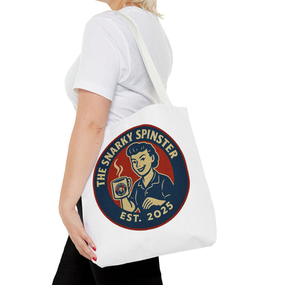 Coffee Crazed Snarky Spinster Tote Bag - Fun Grocery Bag, Gift for Feminists, Retro Style, Sustainability, Everyday Use
