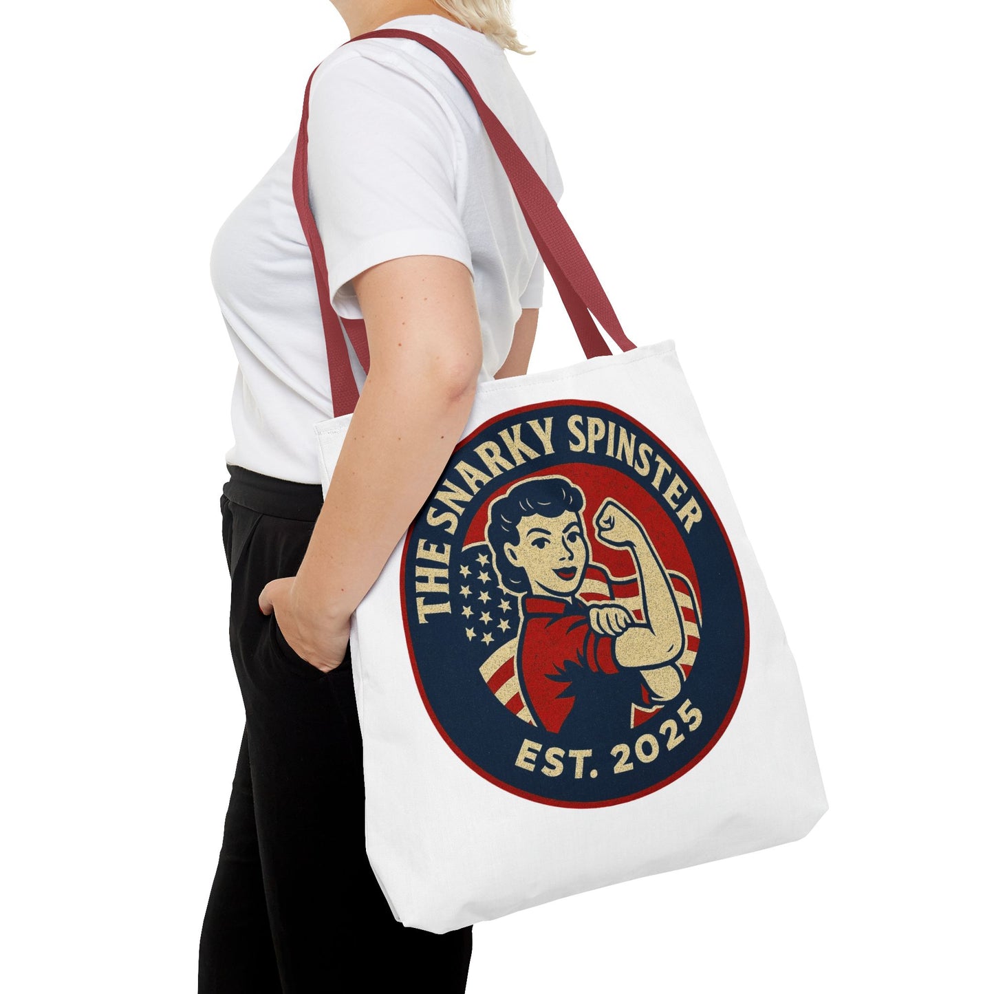 Patriotic Snarky Spinster Tote Bag - Fun Grocery Bag, Gift for Feminists, Retro Style, Sustainability, Everyday Use