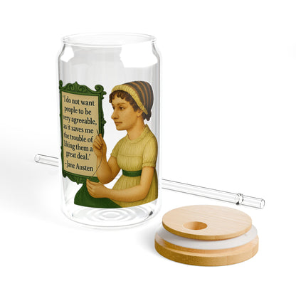 Jane Austen Vintage Sipper Glass, 16oz Mason Jar, Retro Drinkware, Happy Hour Gift, Eco-friendly Beverage Container, Party Favor