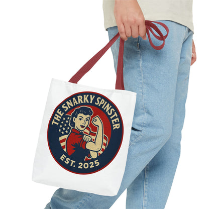 Patriotic Snarky Spinster Tote Bag - Fun Grocery Bag, Gift for Feminists, Retro Style, Sustainability, Everyday Use