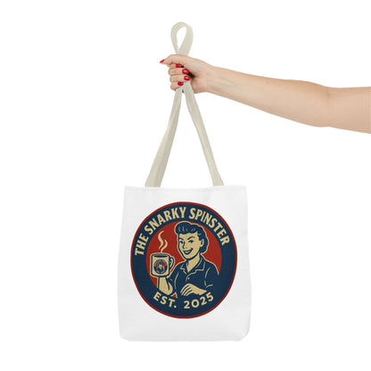 Coffee Crazed Snarky Spinster Tote Bag - Fun Grocery Bag, Gift for Feminists, Retro Style, Sustainability, Everyday Use