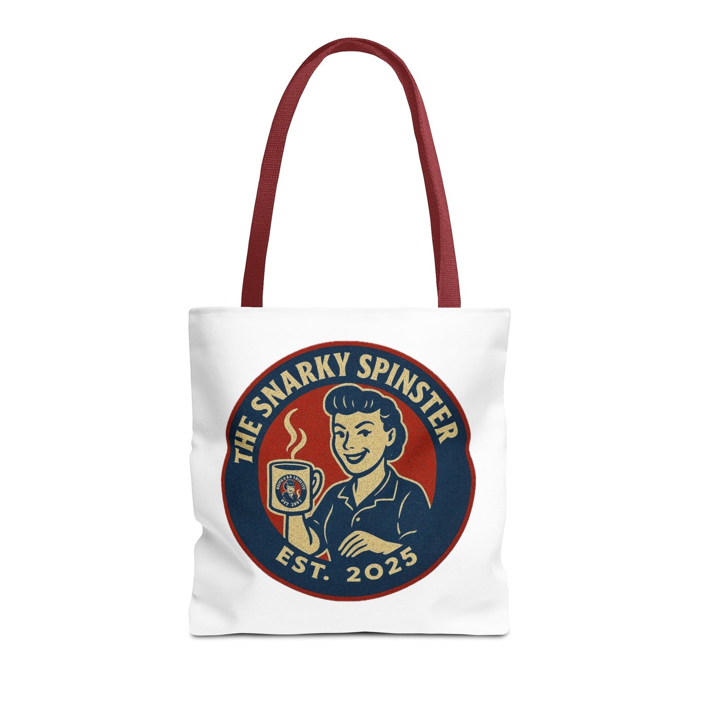Coffee Crazed Snarky Spinster Tote Bag - Fun Grocery Bag, Gift for Feminists, Retro Style, Sustainability, Everyday Use