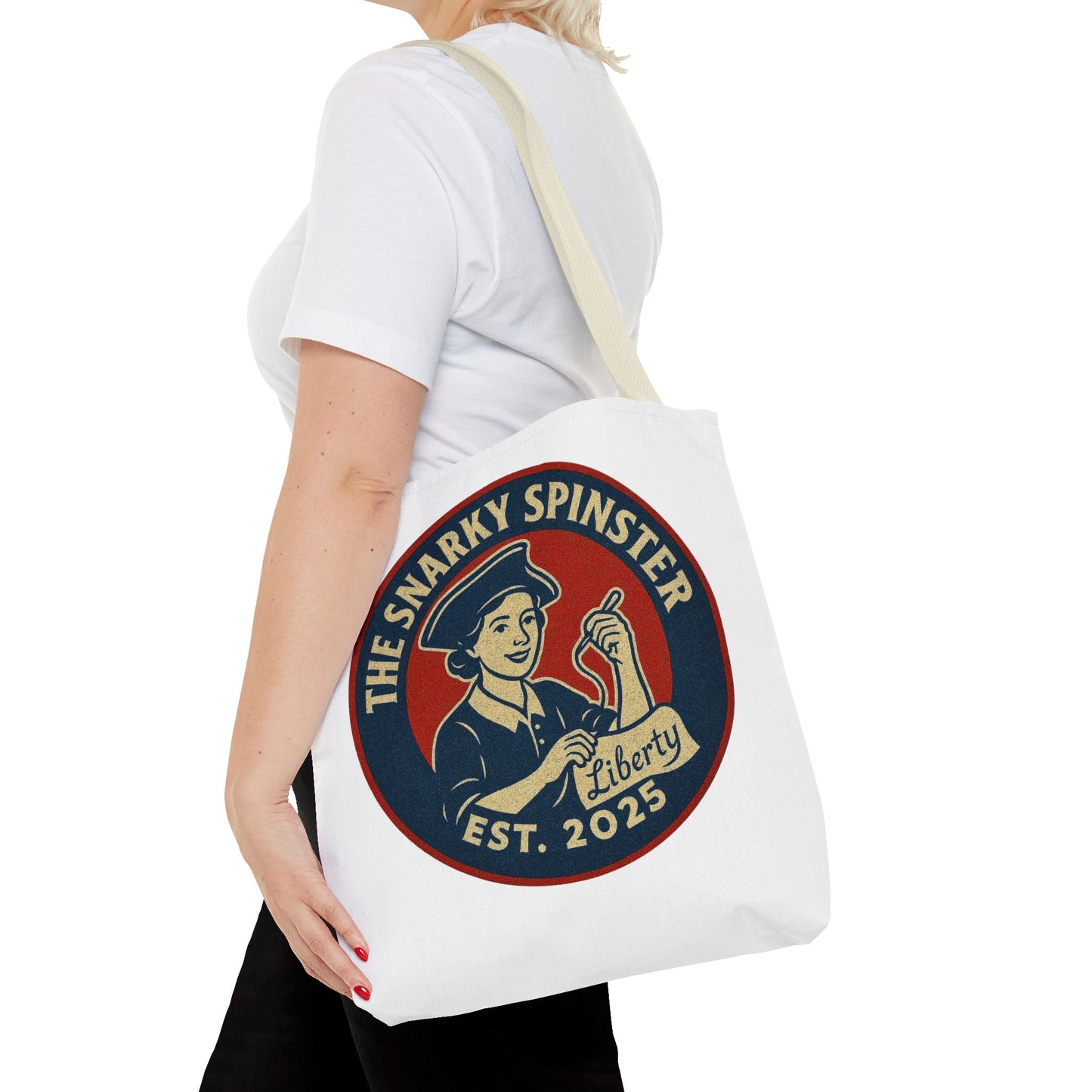 The Liberty Snarky Spinster Tote Bag - Fun Grocery Bag, Gift for Feminists, Retro Style, Sustainability, Everyday Use