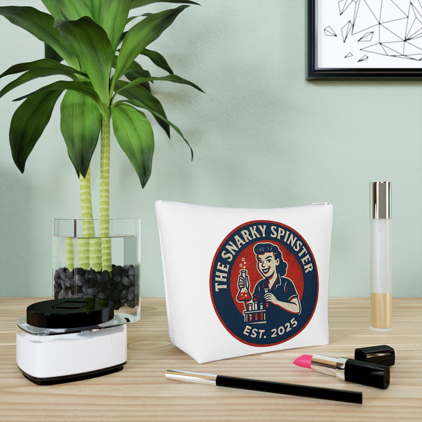 BioChem Snarky Spinster Cosmetic Bag - Fun Makeup Pouch for Artsy Women, Gift for Friends, Travel Organizer, Birthday Present, Holiday Essentials