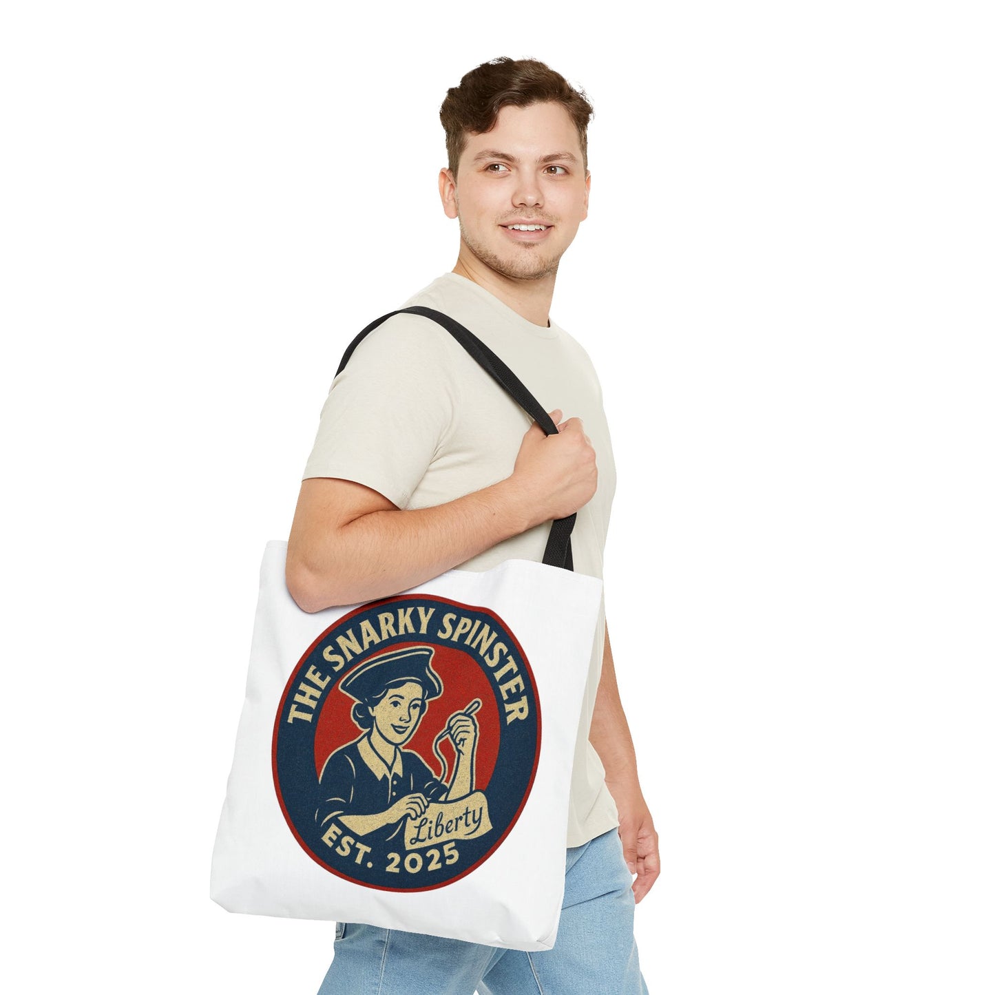 The Liberty Snarky Spinster Tote Bag - Fun Grocery Bag, Gift for Feminists, Retro Style, Sustainability, Everyday Use