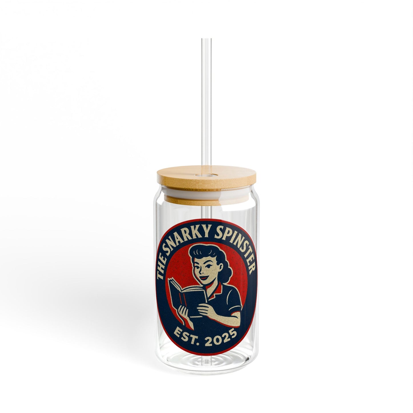 Book Lover Spinster Vintage Sipper Glass, 16oz Mason Jar, Retro Drinkware, Happy Hour Gift, Eco-friendly Beverage Container, Party Favor