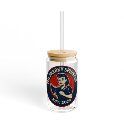 Book Lover Spinster Vintage Sipper Glass, 16oz Mason Jar, Retro Drinkware, Happy Hour Gift, Eco-friendly Beverage Container, Party Favor