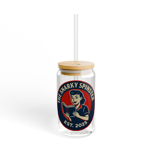 Book Lover Spinster Vintage Sipper Glass, 16oz Mason Jar, Retro Drinkware, Happy Hour Gift, Eco-friendly Beverage Container, Party Favor