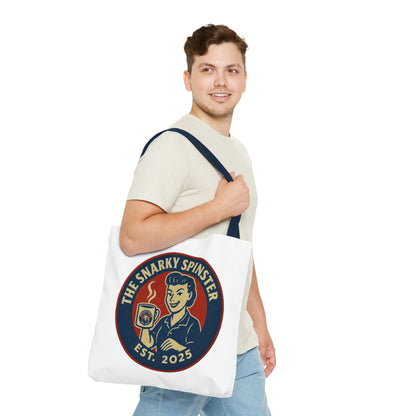 Coffee Crazed Snarky Spinster Tote Bag - Fun Grocery Bag, Gift for Feminists, Retro Style, Sustainability, Everyday Use