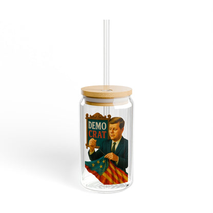 JFK Vintage Political Sipper Glass, 16oz Mason Jar, Retro Drinkware, Happy Hour Gift, Eco-friendly Beverage Container, Party Favor