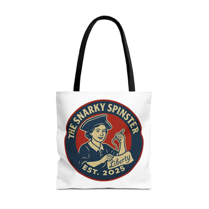 The Liberty Snarky Spinster Tote Bag - Fun Grocery Bag, Gift for Feminists, Retro Style, Sustainability, Everyday Use