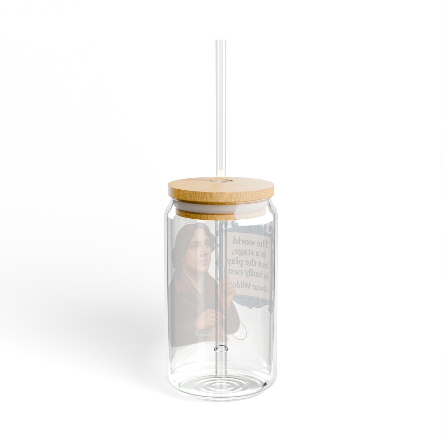 Oscar Wilde Vintage Sipper Glass, 16oz Mason Jar, Retro Drinkware, Happy Hour Gift, Eco-friendly Beverage Container, Party Favor