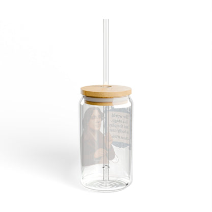 Oscar Wilde Vintage Sipper Glass, 16oz Mason Jar, Retro Drinkware, Happy Hour Gift, Eco-friendly Beverage Container, Party Favor
