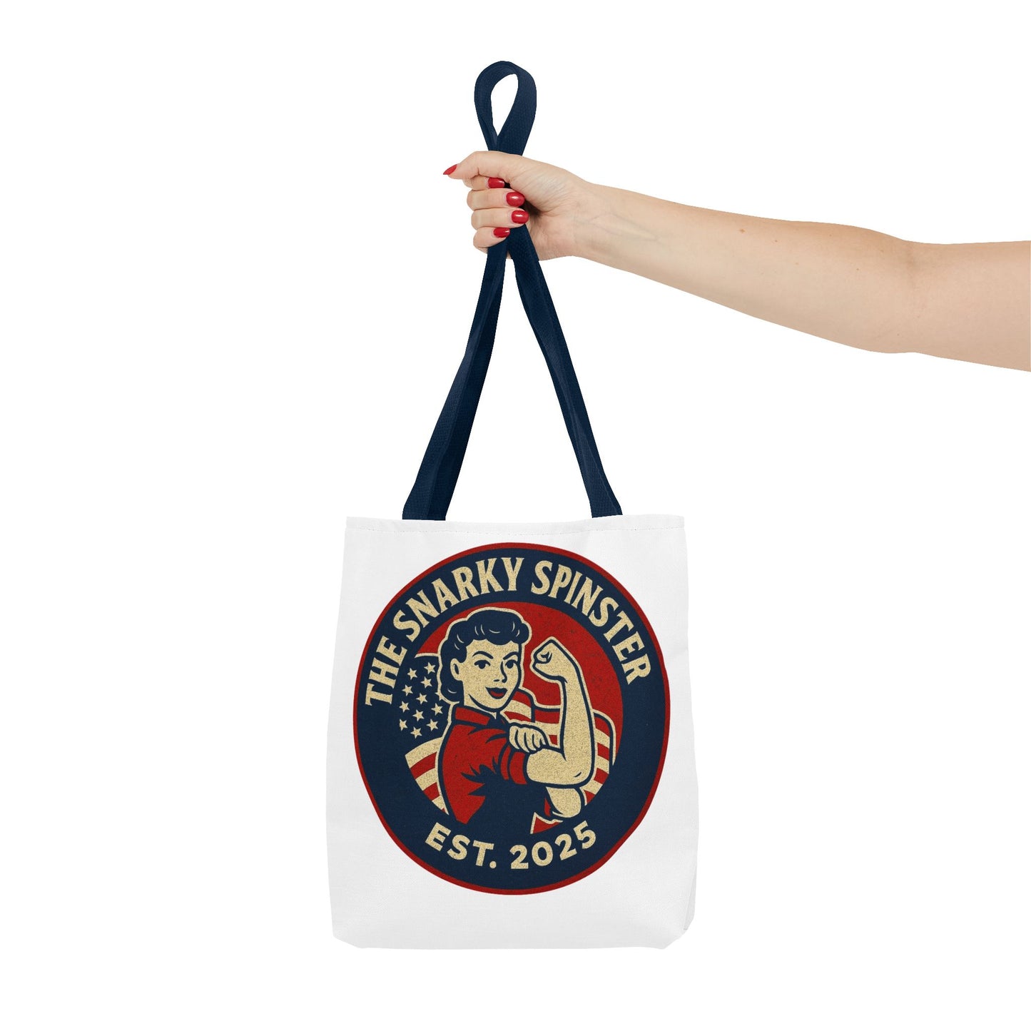 Patriotic Snarky Spinster Tote Bag - Fun Grocery Bag, Gift for Feminists, Retro Style, Sustainability, Everyday Use