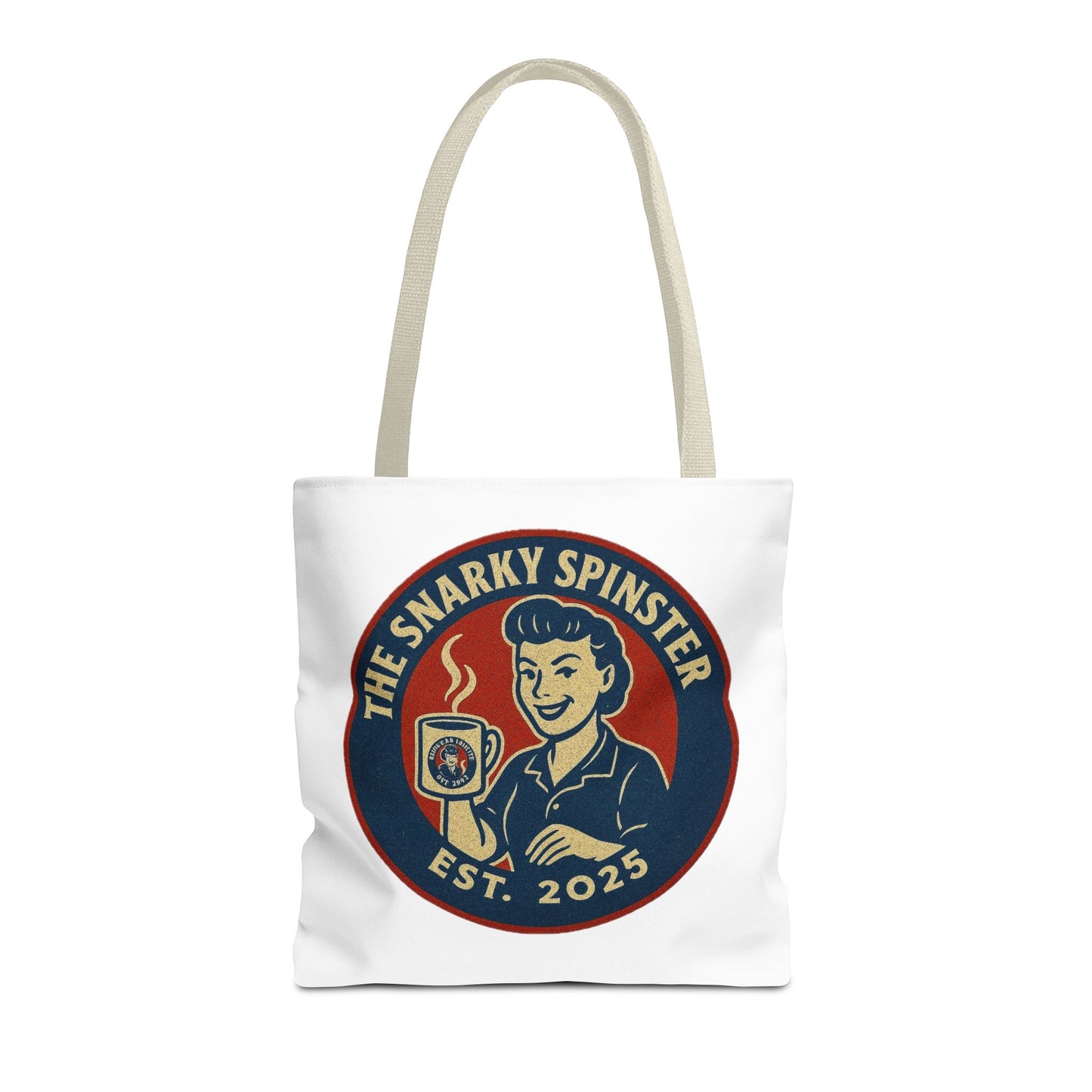 Coffee Crazed Snarky Spinster Tote Bag - Fun Grocery Bag, Gift for Feminists, Retro Style, Sustainability, Everyday Use