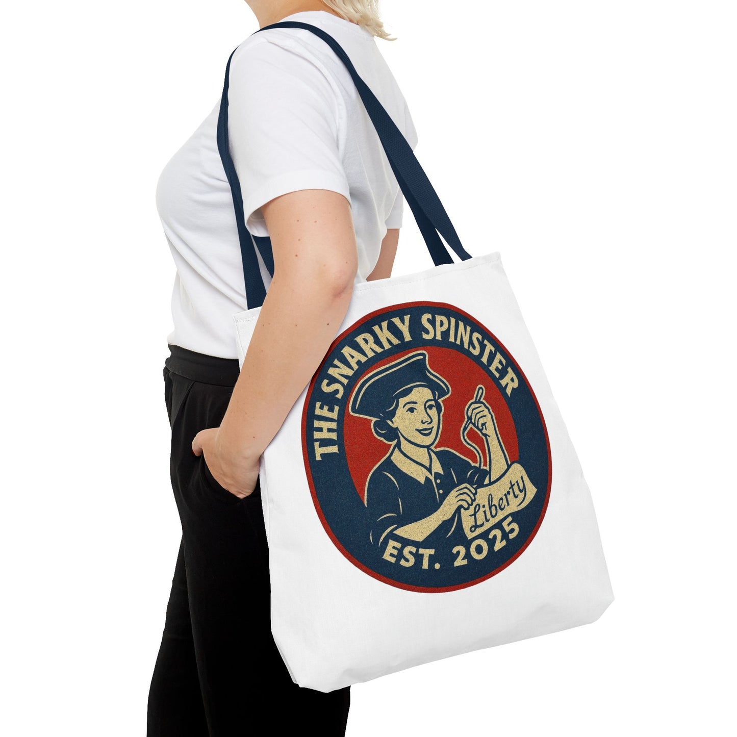 The Liberty Snarky Spinster Tote Bag - Fun Grocery Bag, Gift for Feminists, Retro Style, Sustainability, Everyday Use