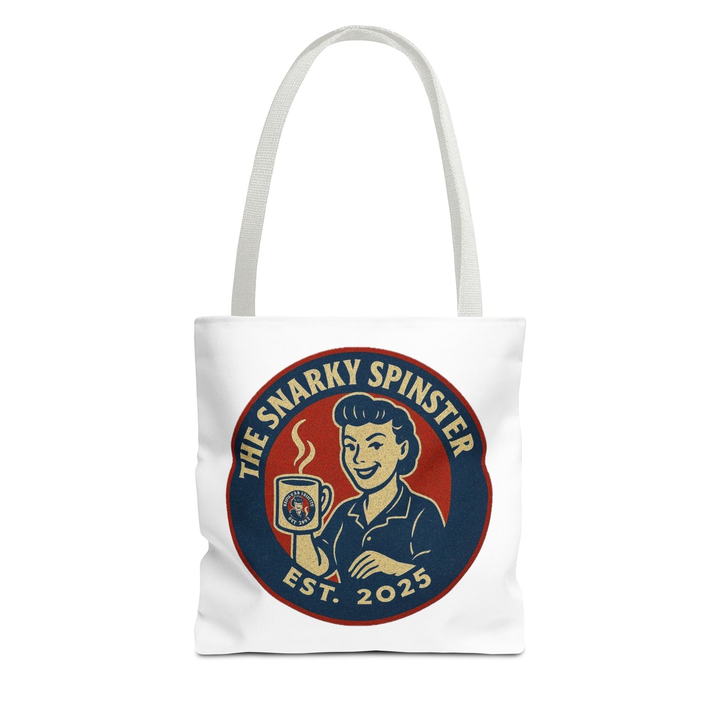 Coffee Crazed Snarky Spinster Tote Bag - Fun Grocery Bag, Gift for Feminists, Retro Style, Sustainability, Everyday Use