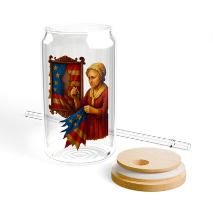 Betsy Ross Vintage Political Sipper Glass, 16oz Mason Jar, Retro Drinkware, Happy Hour Gift, Eco-friendly Beverage Container, Party Favor