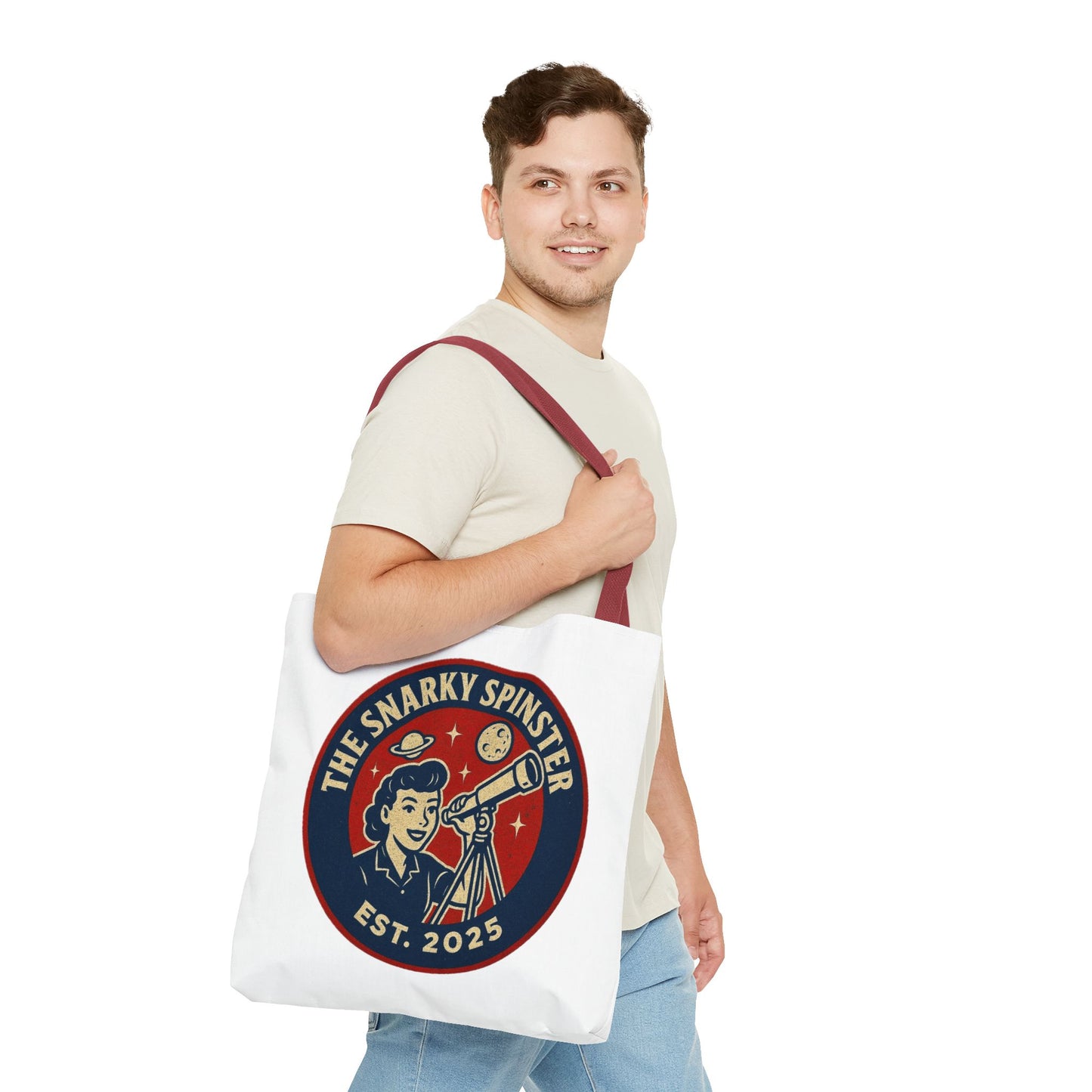 Copy of Patriotic Snarky Spinster Tote Bag - Fun Grocery Bag, Gift for Feminists, Retro Style, Sustainability, Everyday Use