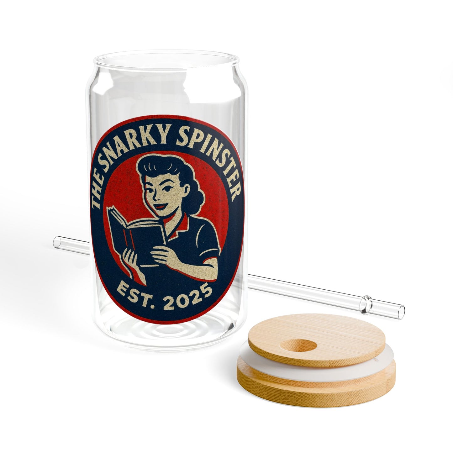 Book Lover Spinster Vintage Sipper Glass, 16oz Mason Jar, Retro Drinkware, Happy Hour Gift, Eco-friendly Beverage Container, Party Favor