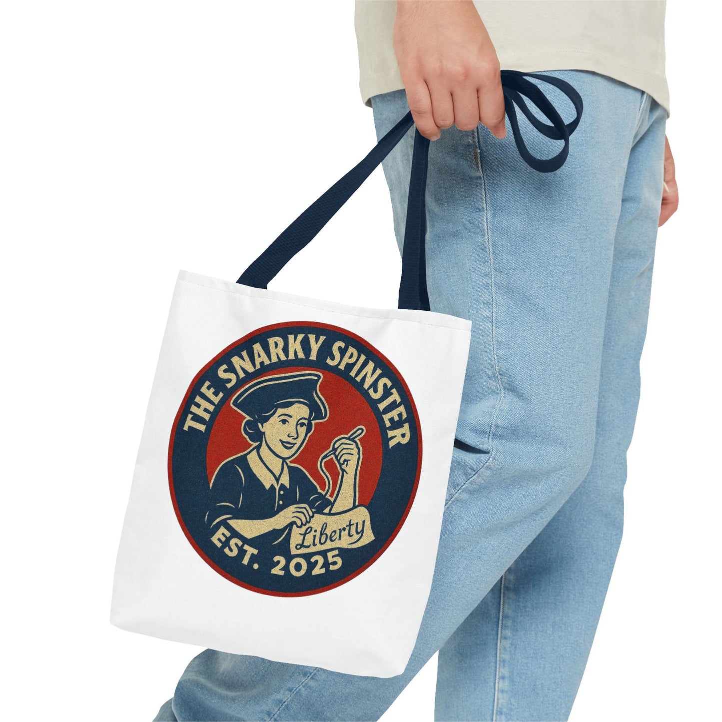 The Liberty Snarky Spinster Tote Bag - Fun Grocery Bag, Gift for Feminists, Retro Style, Sustainability, Everyday Use