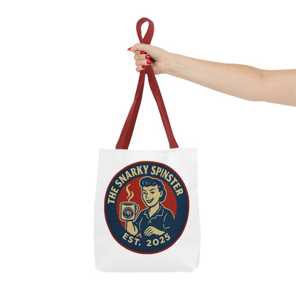 Coffee Crazed Snarky Spinster Tote Bag - Fun Grocery Bag, Gift for Feminists, Retro Style, Sustainability, Everyday Use