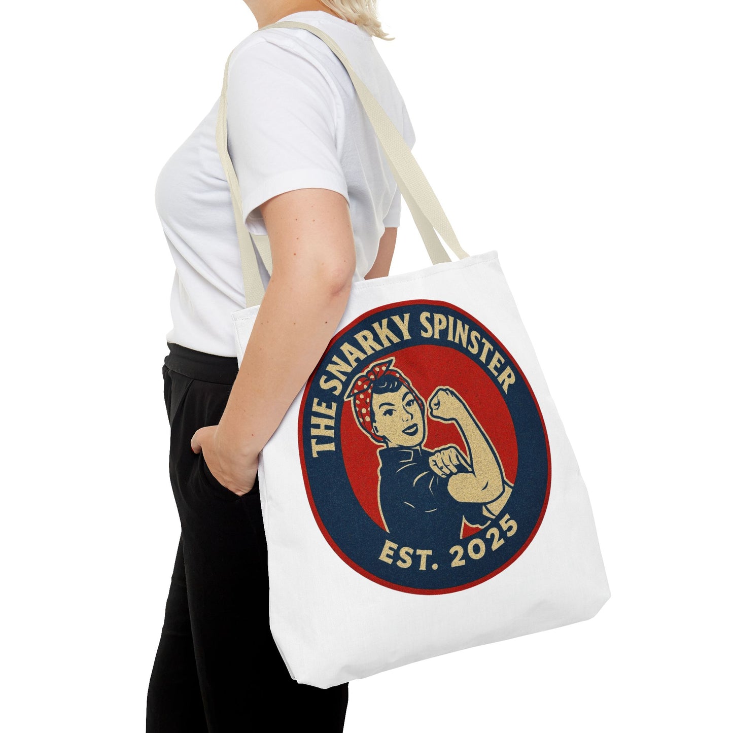 Rosie the Snarky Spinster Tote Bag - Fun Grocery Bag, Gift for Feminists, Retro Style, Sustainability, Everyday Use