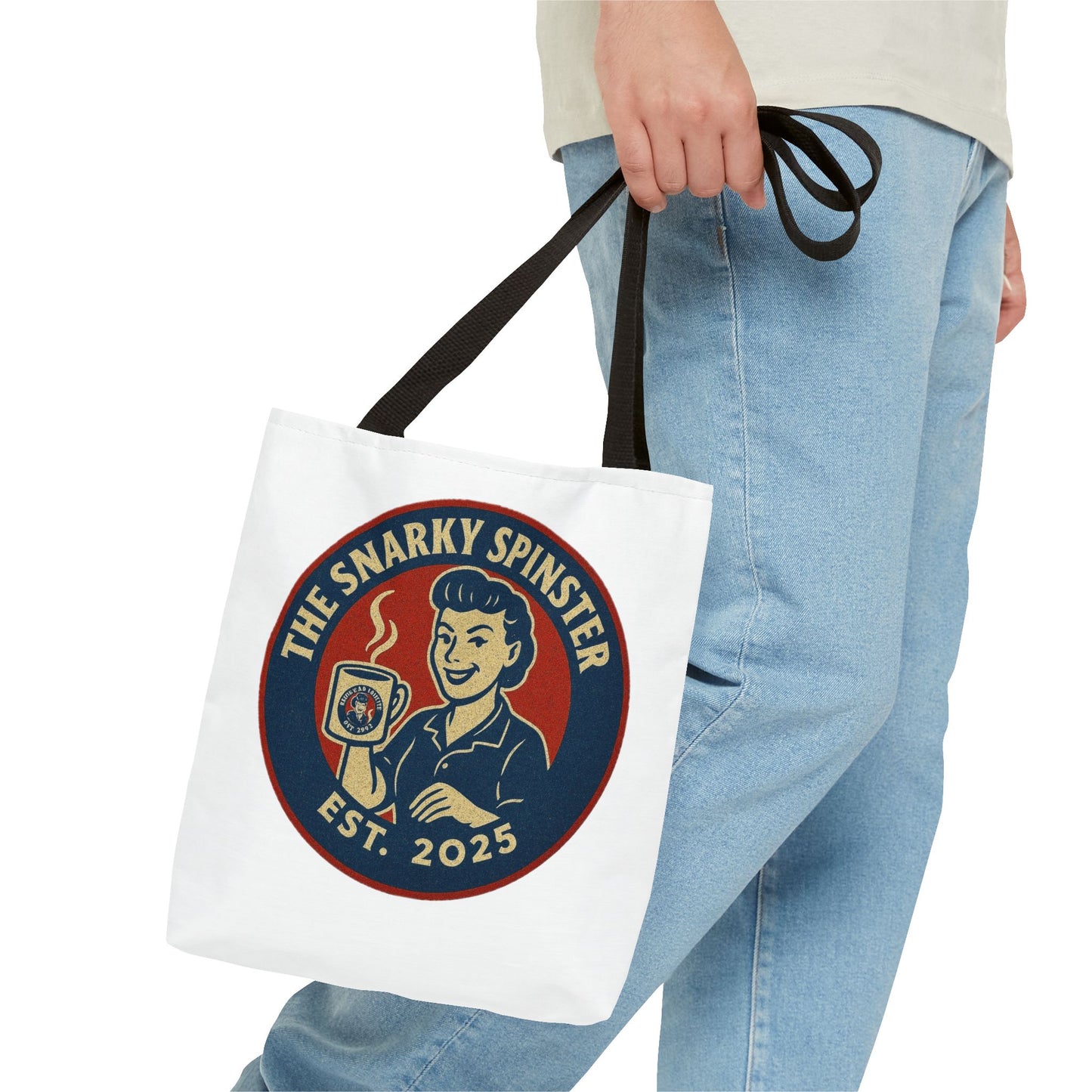 Coffee Crazed Snarky Spinster Tote Bag - Fun Grocery Bag, Gift for Feminists, Retro Style, Sustainability, Everyday Use