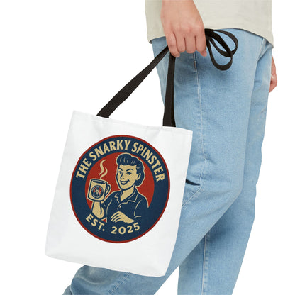 Coffee Crazed Snarky Spinster Tote Bag - Fun Grocery Bag, Gift for Feminists, Retro Style, Sustainability, Everyday Use