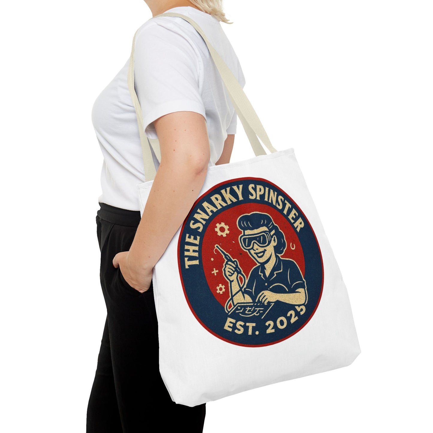 Tech Queen Snarky Spinster Tote Bag - Fun Grocery Bag, Gift for Feminists, Retro Style, Sustainability, Everyday Use