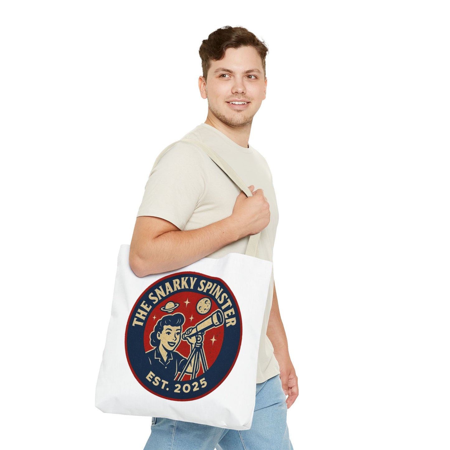 Copy of Patriotic Snarky Spinster Tote Bag - Fun Grocery Bag, Gift for Feminists, Retro Style, Sustainability, Everyday Use